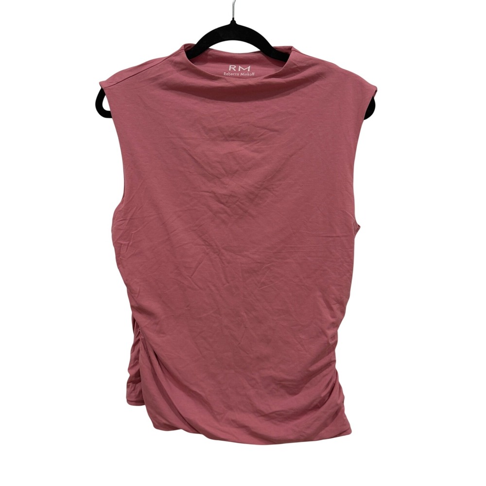 Rebecca Minkoff Pink Ruched Mock Neck Sleeveless Top Size L 7RMD7197A